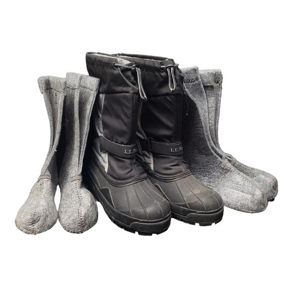 L.L Bean Black Nylon Warm Insulated Waterproof Winter Skiing Snow Mid Calf Boots - Picture 1 of 10